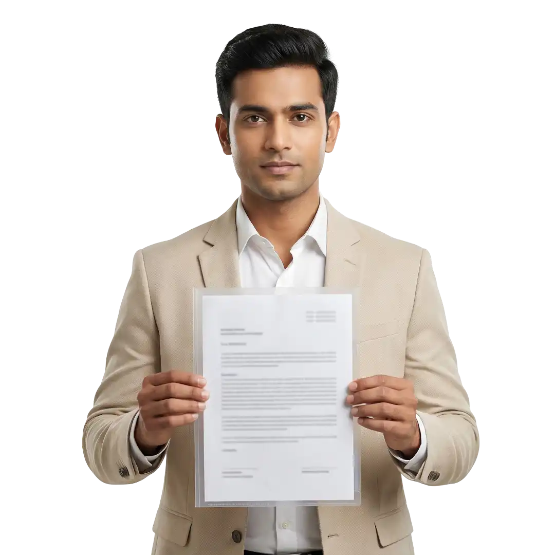 professional male standing with holding paper showing contact for best delivery bike rider jobs in dubai