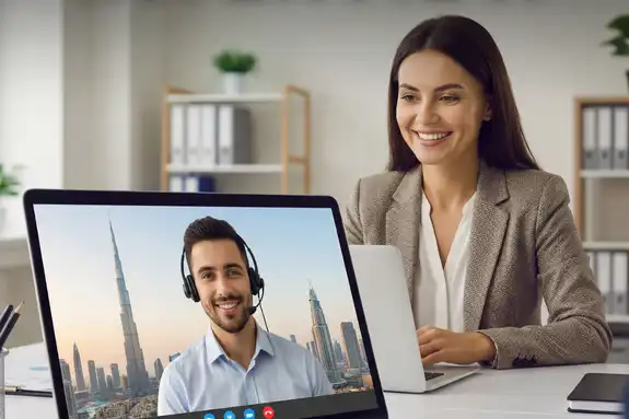 NSD HR from Dubai taking laptop interview of an individual for bike rider job in dubai.