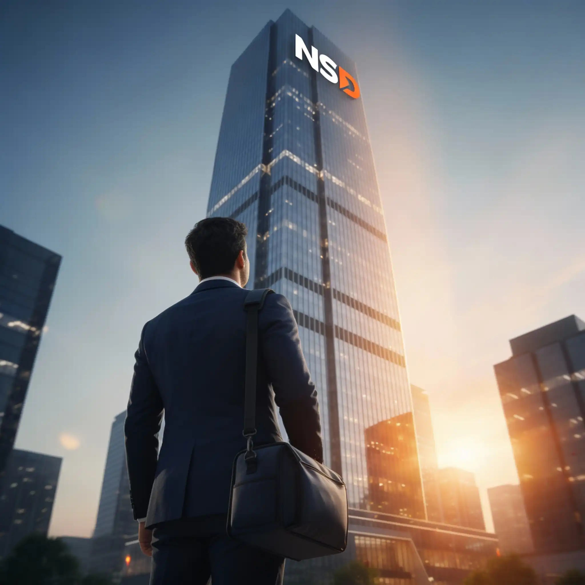 Man in professional getup looking upward NSD building to make his career in dubai